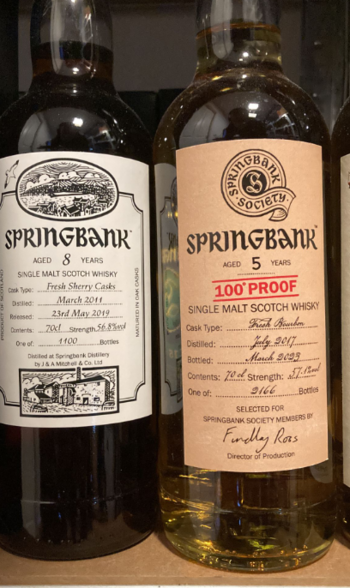How much whisky does Springbank produce per year and how many barrels do they have?